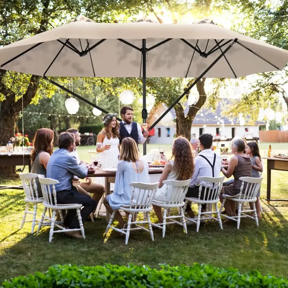 tectake Dubbele Parasol Silia 460x270 cm met 3 windvakken, Beige