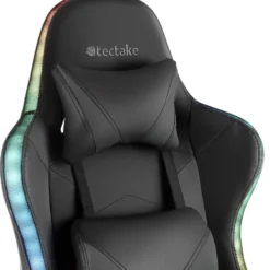 tectake Gaming stoel Tartaros, LED, massagefunctie, Zwart/Zwart