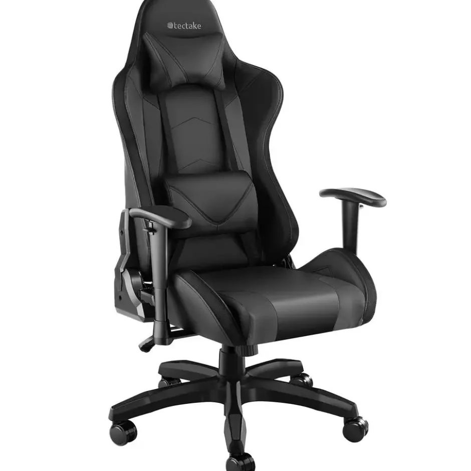 tectake Gaming stoel Tartaros, LED, massagefunctie, Zwart/Zwart