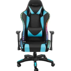 tectake Gaming stoel Tartaros, LED, massagefunctie, Zwart/Azuur
