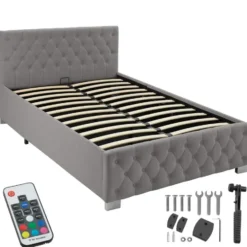 tectake Gestoffeerd bed met LED & opbergruimte, 120 x 200 cm, Donkergrijs