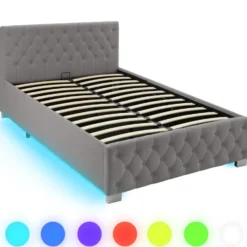 tectake Gestoffeerd bed met LED & opbergruimte, 120 x 200 cm, Donkergrijs