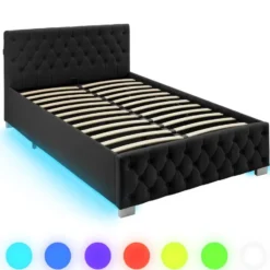 tectake Gestoffeerd bed met LED & opbergruimte, 120 x 200 cm, Fluweellook Zwart