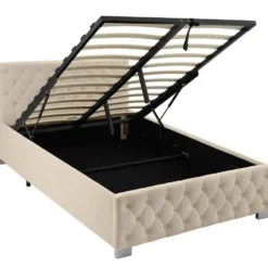tectake Gestoffeerd bed met LED & opbergruimte, 120 x 200 cm, Fluweellook Zand