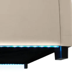 tectake Gestoffeerd bed met LED & opbergruimte, 120 x 200 cm, Fluweellook Zand