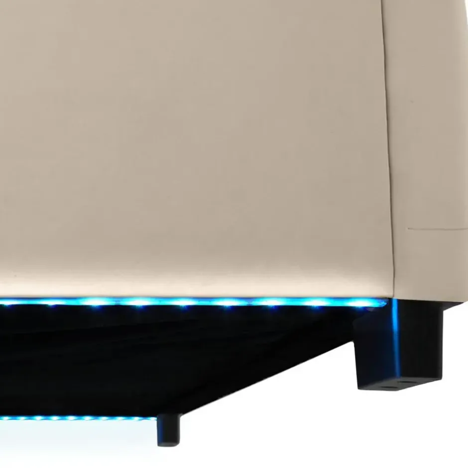 tectake Gestoffeerd bed met LED & opbergruimte, 120 x 200 cm, Fluweellook Zand