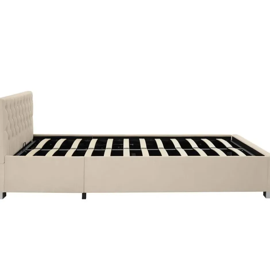 tectake Gestoffeerd bed met LED & opbergruimte, 120 x 200 cm, Fluweellook Zand