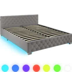 tectake Gestoffeerd bed met LED & opbergruimte, 180 x 200 cm, Donkergrijs