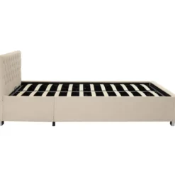 tectake Gestoffeerd bed met LED & opbergruimte, 140 x 200 cm, Fluweellook Zand