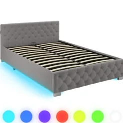 tectake Gestoffeerd bed met LED & opbergruimte, 140 x 200 cm, Donkergrijs