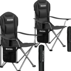 tectake Gestoffeerde campingstoel MTX, opvouwbaar, met bekerhouder, Zwart