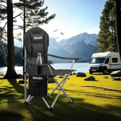 tectake - Gestoffeerde campingstoel MTX, opvouwbaar, met bekerhouder, Zwart