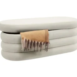 tectake Gestoffeerde Zitbank, 110 x 45 x 42 cm, Fluweellook, Crèmewit