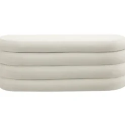 tectake Gestoffeerde Zitbank, 110 x 45 x 42 cm, Fluweellook, Crèmewit
