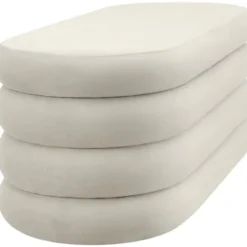 tectake Gestoffeerde Zitbank, 110 x 45 x 42 cm, Fluweellook, Crèmewit
