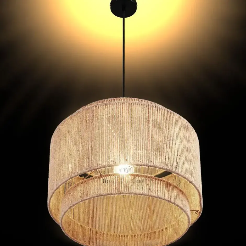 tectake Hanglamp Lignea Lux van jute in boho-stijl, 40W, Natuur