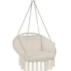 tectake Hangstoel Beige - Superzacht Groot Kussen - Stabiel Stalen Frame