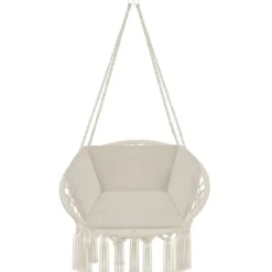 tectake Hangstoel Beige - Superzacht Groot Kussen - Stabiel Stalen Frame