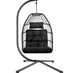 tectake Hangstoel, Comfortabel, Opvouwbaar, Zwart, Met Kussen En Stalen Frame