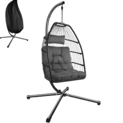 tectake - Hangstoel - Donkergrijs - Gepoedercoat Stalen Frame - Opvouwbaar