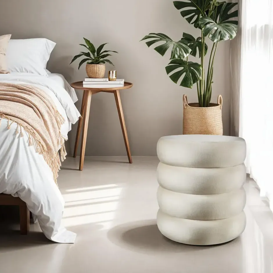 tectake Hocker Altu, gestoffeerd, opbergruimte, Fluweellook Crèmewit