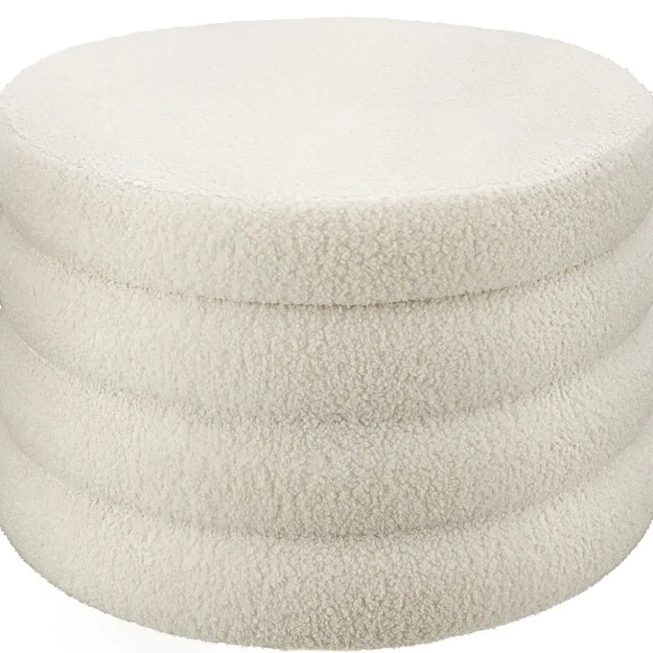 tectake Hocker Altu XL, gestoffeerd, opbergruimte, Bouclé Crèmewit