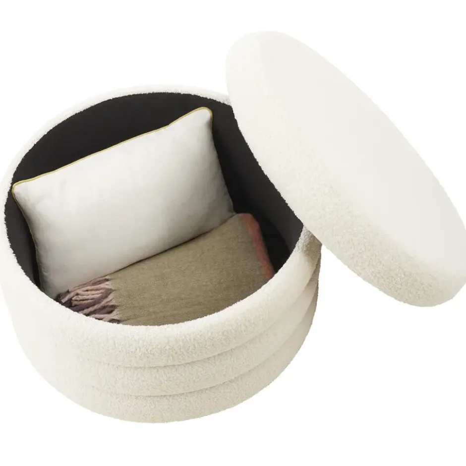 tectake Hocker Altu XL, gestoffeerd, opbergruimte, Bouclé Crèmewit