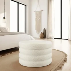 tectake Hocker Altu XL, gestoffeerd, opbergruimte, Bouclé Crèmewit