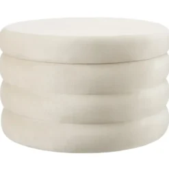 tectake Hocker Altu XL, gestoffeerd, opbergruimte, Fluweellook Crèmewit
