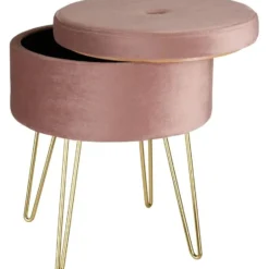 tectake Hocker Ava gestoffeerd in fluweellook 300kg met opbergruimte, Roze