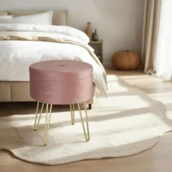 tectake Hocker Ava gestoffeerd in fluweellook 300kg met opbergruimte, Roze