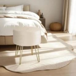 tectake Hocker Ava gestoffeerd in fluweellook 300kg met opbergruimte, Crème