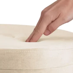 tectake Hocker Ava gestoffeerd in fluweellook 300kg met opbergruimte, Crème