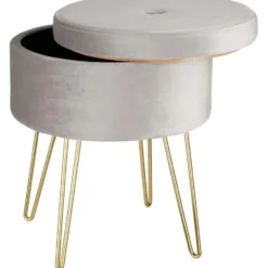 tectake Hocker Ava gestoffeerd in fluweellook 300kg met opbergruimte