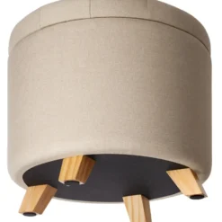 tectake Hocker Suna in linnenlook 150kg met opbergruimte, Zandkleur