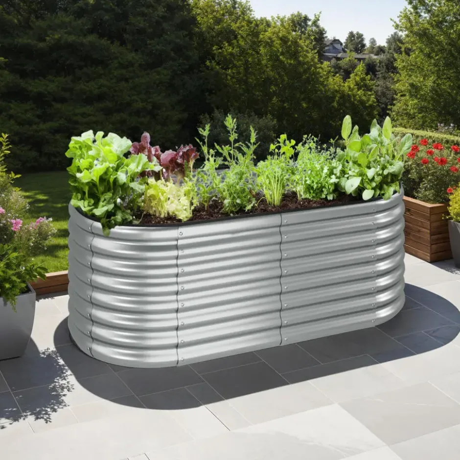 tectake Hoge Plantenbak, Verzinkt Frame, Rugvriendelijk, Zilver, 160x80x80 cm