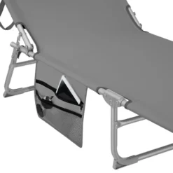 tectake - Inklapbaar Zonnebed Kussen Rugleuning 4 standen - Polyester Grijs