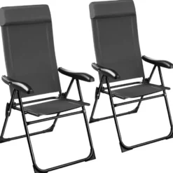 tectake Inklapbare campingstoel met hoofdkussen - Set van 2 - Antraciet