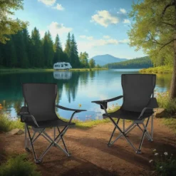 tectake Kampeerstoelen Gil - Set van 2 - Zwart