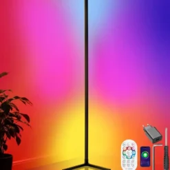tectake LED-vloerlamp Spectra, 16 miljoen kleuren, 200+ lichtmodi, Zwart / Wit