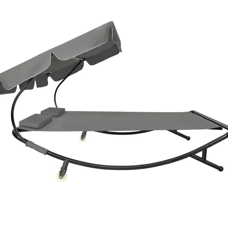 tectake Ligbed, Metalen Frame, Verstelbaar Zonnedak, Zwart Grijs