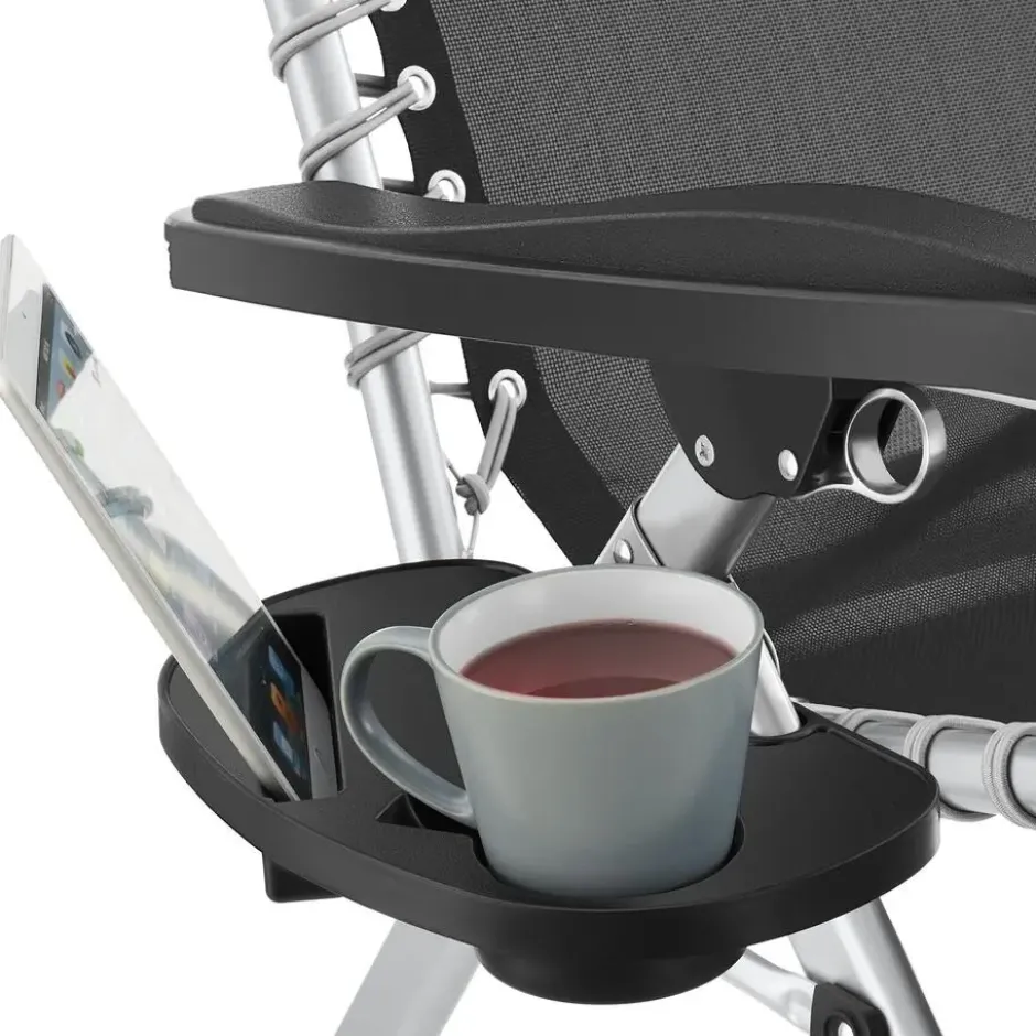 tectake Ligstoel Cloud II met zonnekap, opvouwbaar, Lichtgrijs
