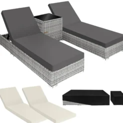 tectake Ligstoelen Aluminium Rotan Lichtgrijs - Verstelbare Rugleuning