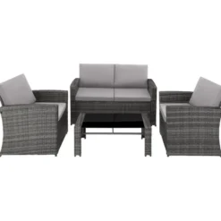 tectake - loungeset Lucca - 1 bank/2 stoelen/1 tafel - grijs