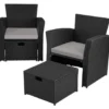 tectake - loungeset Modena - wicker - zwart/grijs - incl. beschermhoes