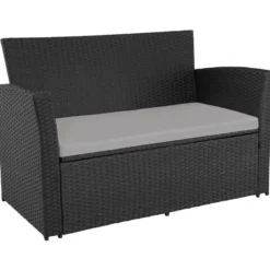 tectake - loungeset Modena - wicker - zwart/grijs - incl. beschermhoes