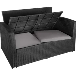 tectake - loungeset Modena - wicker - zwart/grijs - incl. beschermhoes