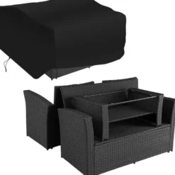 tectake - loungeset Modena - wicker - zwart/grijs - incl. beschermhoes