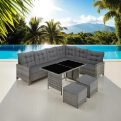 tectake - loungeset - wicker - grijs