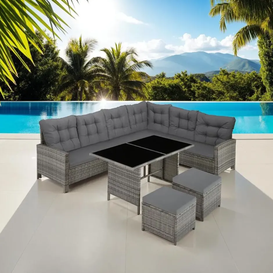 tectake - loungeset - wicker - grijs